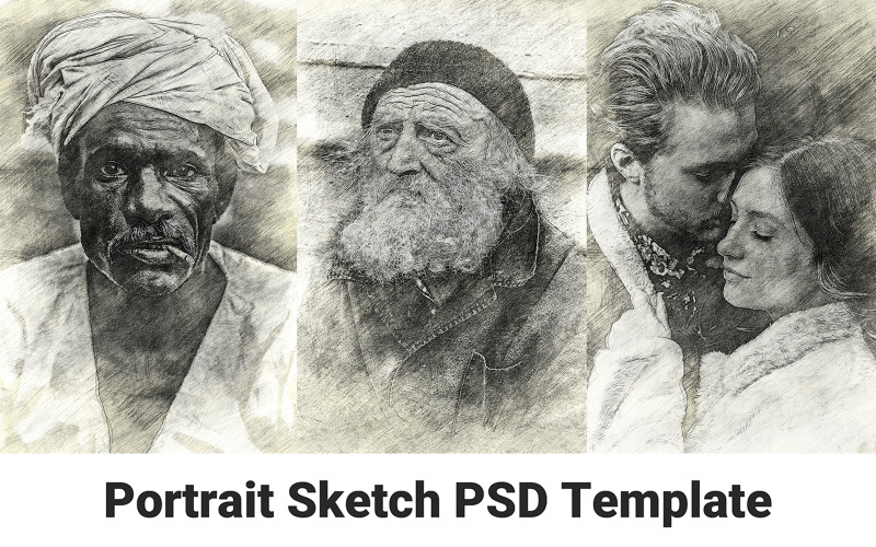 Portrait Sketch PSD Template Illustration