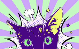 A vector purple cat in a pop art style
