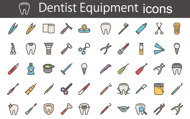 Dentist Equipment Illustration Icon Set