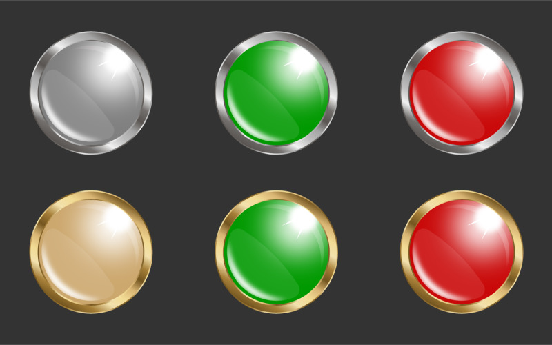 Shiny circle buttons with metallic frame Vector Graphic