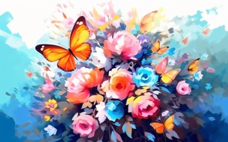 Watercolor flowers wreath Background 314