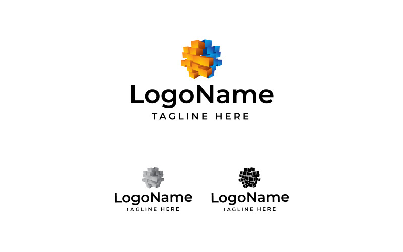 3d Data Logo, 3d Pixel Logo, 3d Box Logo, Security Logo, IT Logo, Technology Logo Logo Template