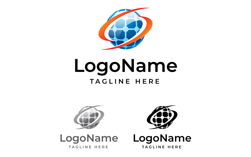 Globe 3d Logo, Wave, Swooch, Going Around Globe, Network, Communication, Logistic, Travel, Logo Template