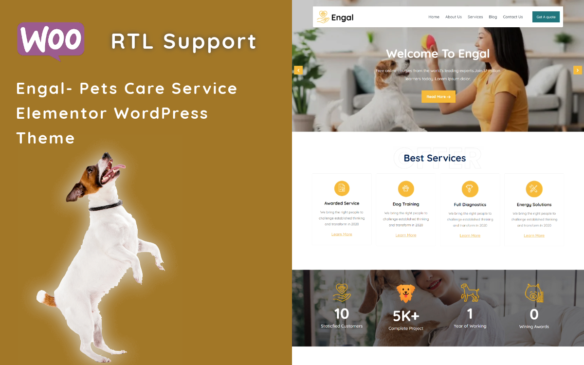 Engal - Pets Care Service Elementor WordPress Theme