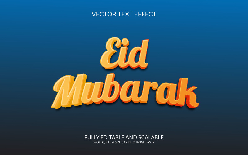 Eid mubarak 3d editable vector text effect design template Illustration