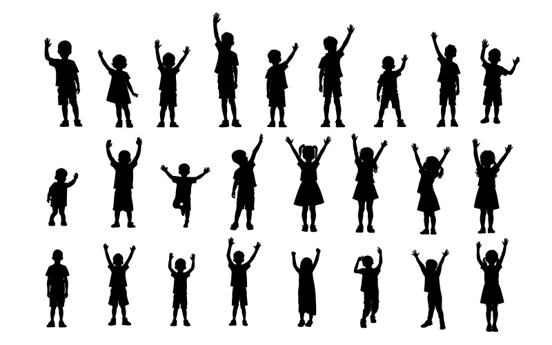 Group of happy kid dancing, kid raising hand Illustration