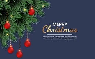 Christmas background decoration on dark background with pine branch and christmas balls