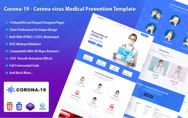 Corona-19 - Corona Virus Medical Prevention Template Website Template