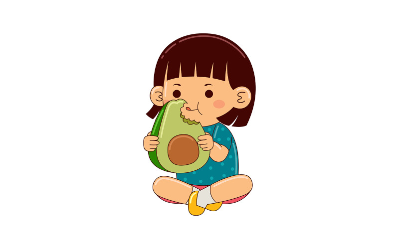 girl kids eating avocado vector Vector Graphic