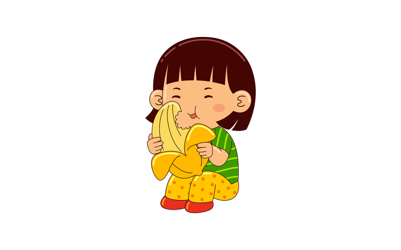 girl kids eating banana vector Vector Graphic
