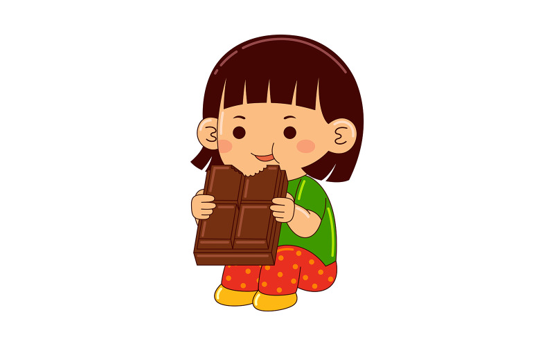 girl kids eating chocolate vector Vector Graphic