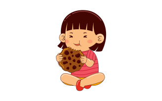 girl kids eating cookies vector