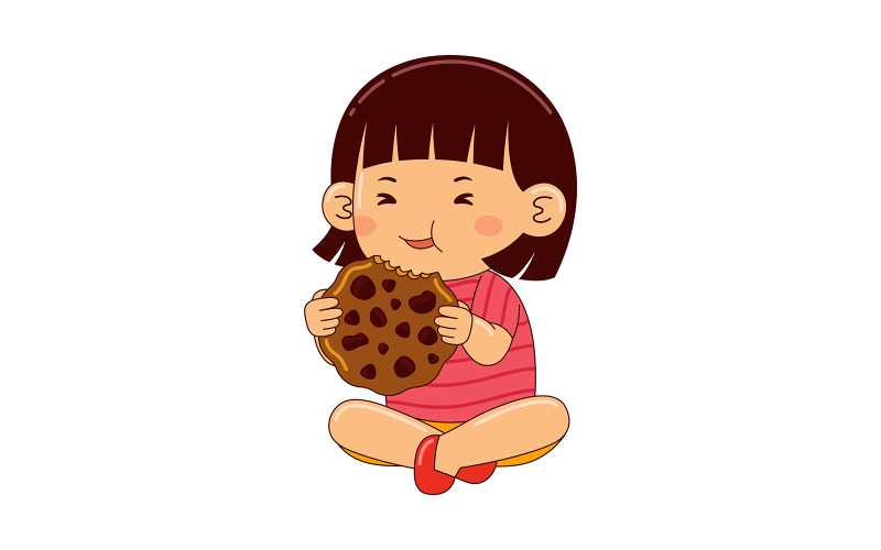 girl kids eating cookies vector Vector Graphic