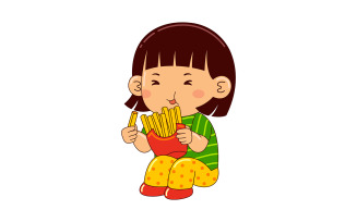 girl kids eating fries vector