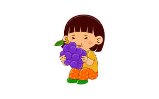 girl kids eating grape vector