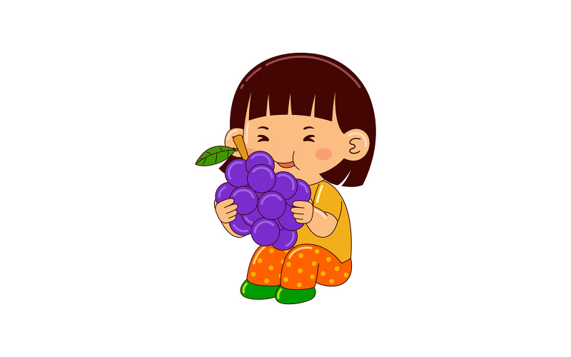 girl kids eating grape vector Vector Graphic