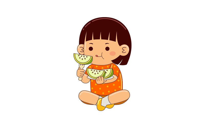 girl kids eating guava vector Vector Graphic