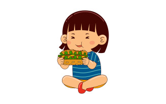 girl kids eating hotdog vector