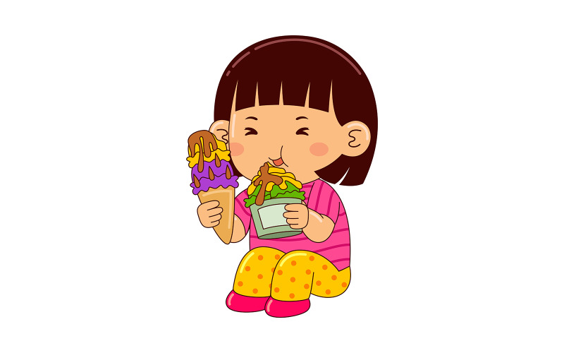 girl kids eating ice cream vector Vector Graphic