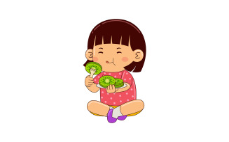 girl kids eating kiwi vector