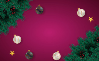 Vector christmas background decoration on red background with pine branch and christmas ball