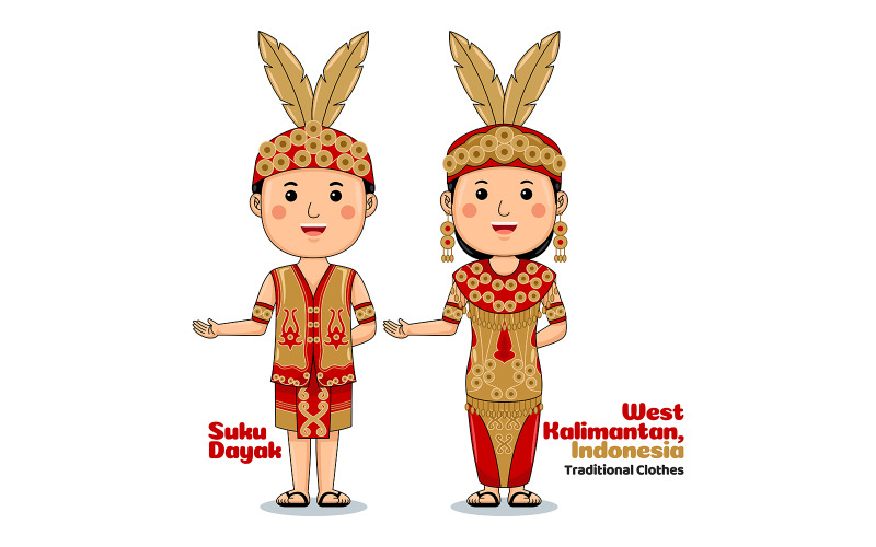 Welcome Gesture with West Kalimantan Traditional Clothes Vector Graphic