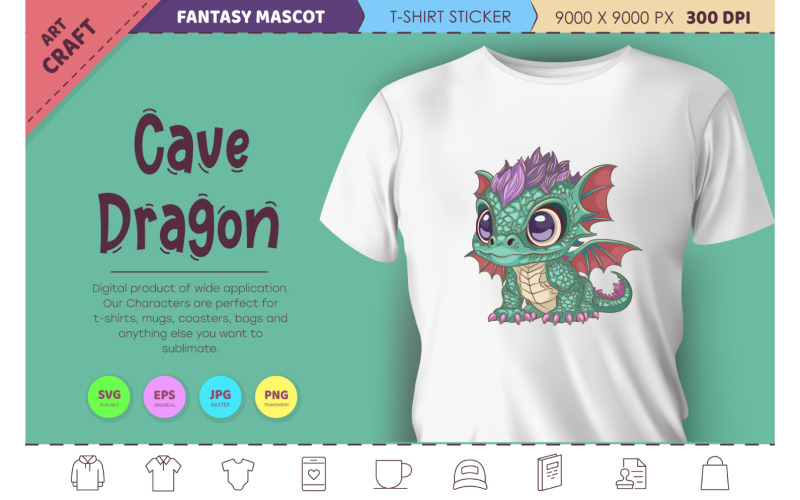 Cave cartoon dragon. Fantasy clipart. Vector Graphic