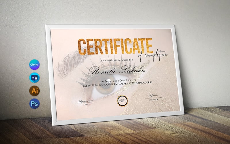 Lash Certificate of Completion Canva Template Certificate Template