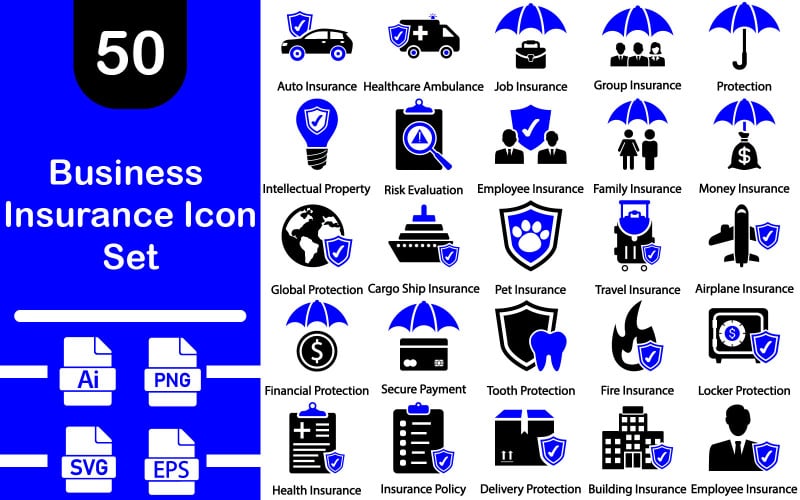 50 Premium Business Insurance Icon Set