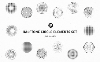 Halftone Circle Elements Set