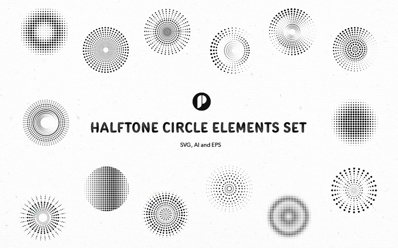 Halftone Circle Elements Set Illustration