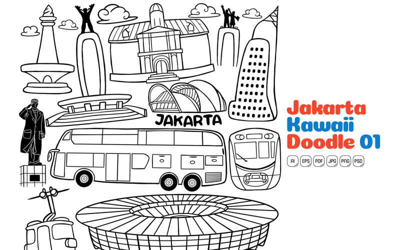 Jakarta Kawaii Doodle Vector Illustration Line Art #01 Vector Graphic