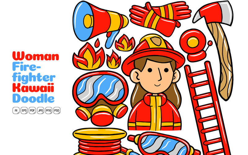 Woman Firefighter Kawaii Doodle Vector Illustration Vector Graphic