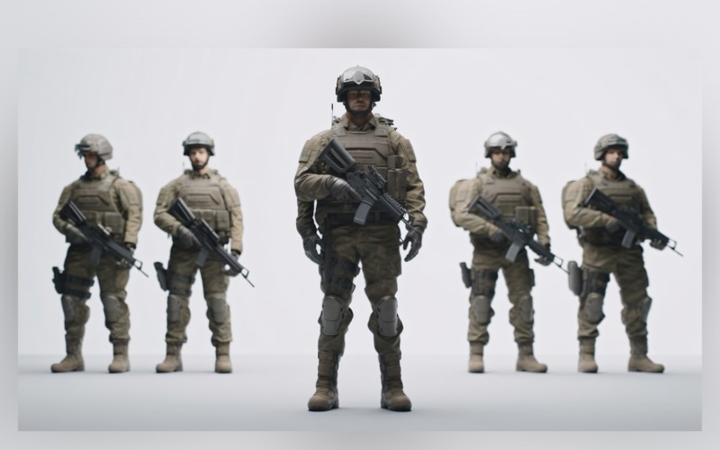 Battle-Ready Heavily Armed Military Personnel 40 Illustration