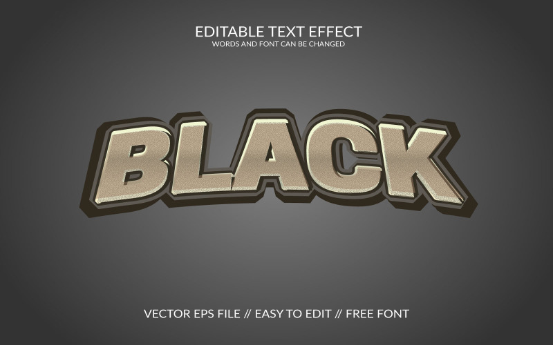 Black Fully Editable Vector Eps 3d Text Effect Design Illustration