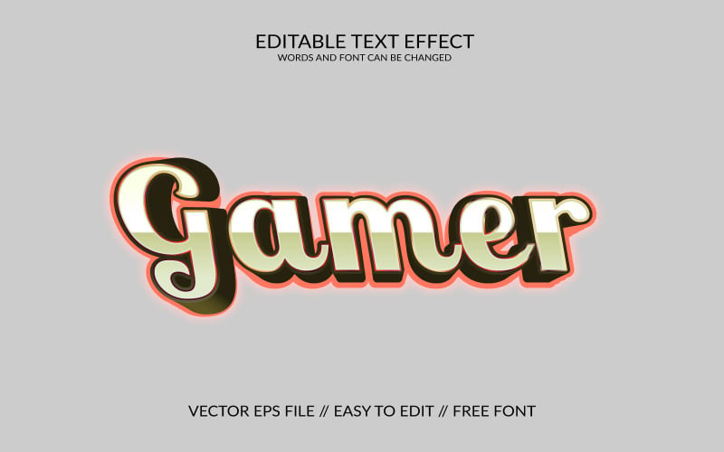 Gamer fully editable 3d text effect design illustration Illustration