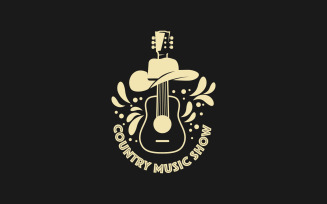 Country music vector template with guitar and cowboy hat