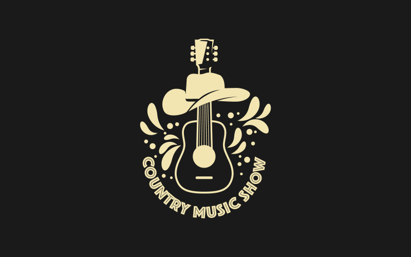 Country music vector template with guitar and cowboy hat Logo Template