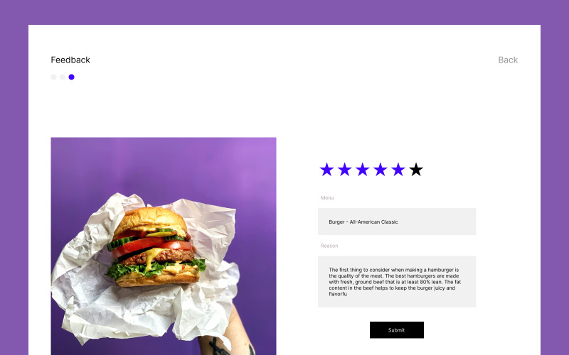 Food rate web app - User Journey UI Element