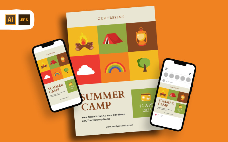 Illustrative Summer Camp Flyer Template Corporate Identity