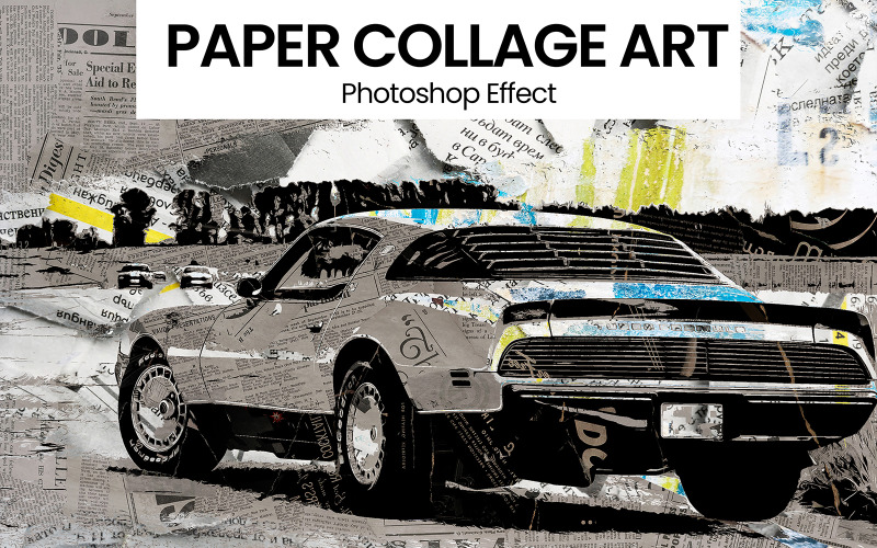 Paper Collage Art Effect PSD Template Illustration