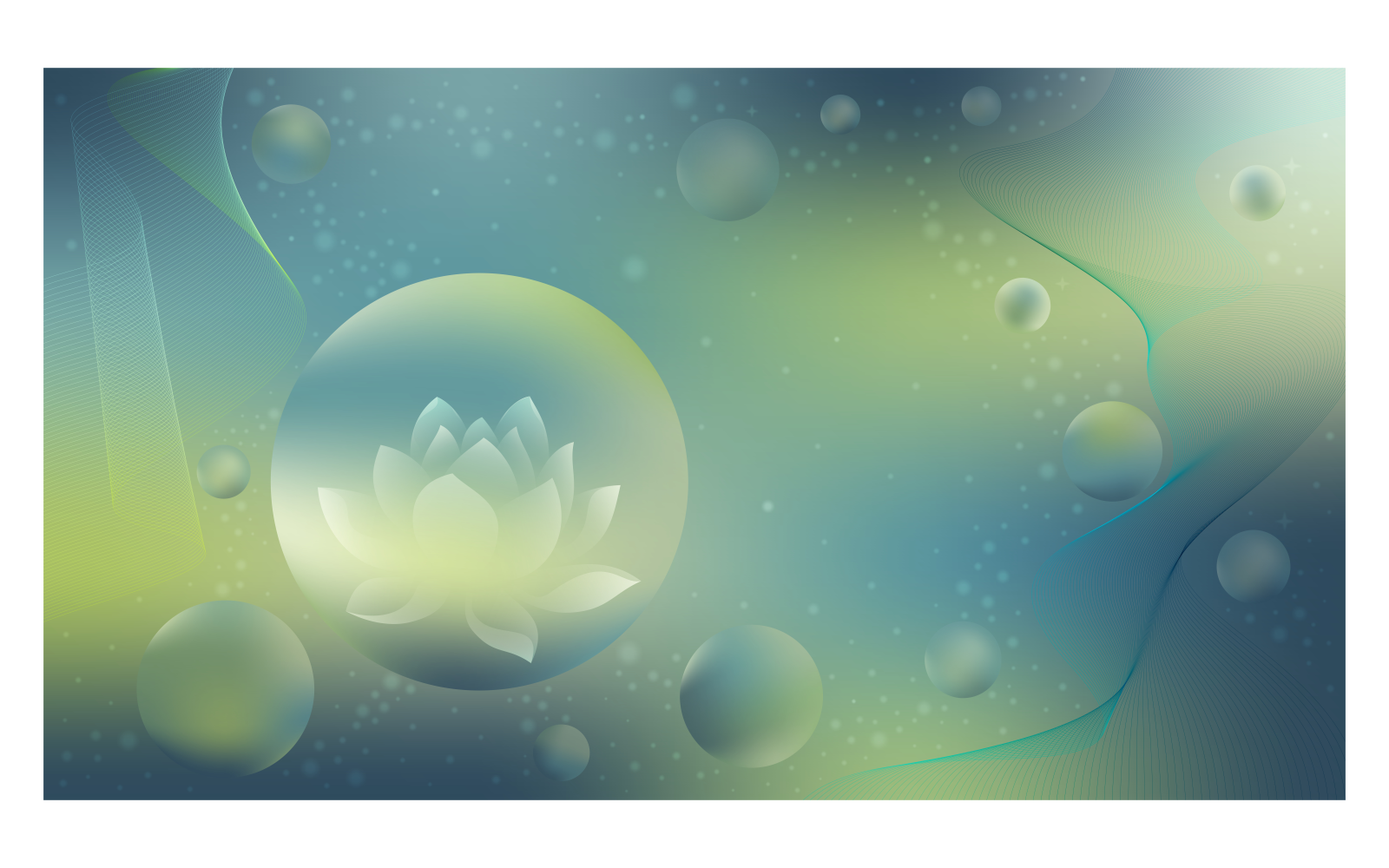 Background Image 14400x8100px In Green Color Palette With Lotus On Sky