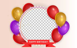 Birthday wish with realistic pink purple and red balloons set and pink background concept