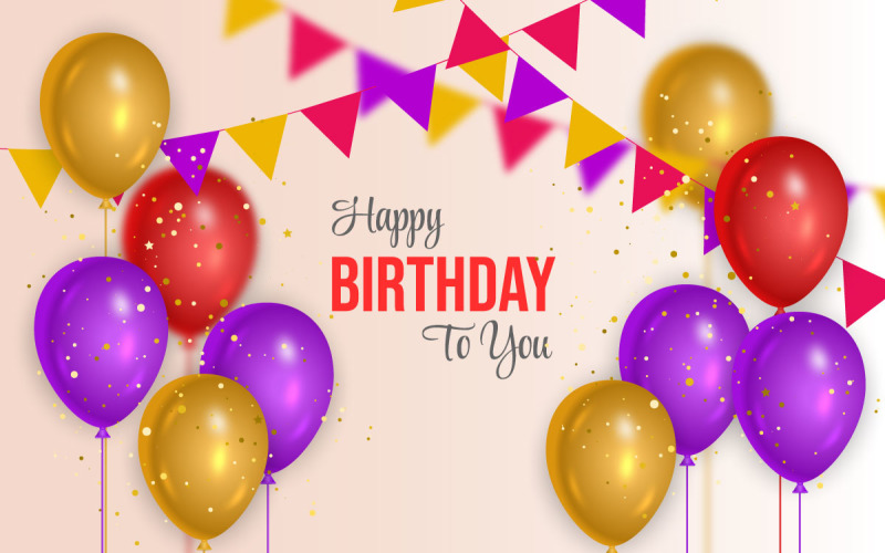 Birthday wish with realistic pink purple and red balloons set and pink background Illustration