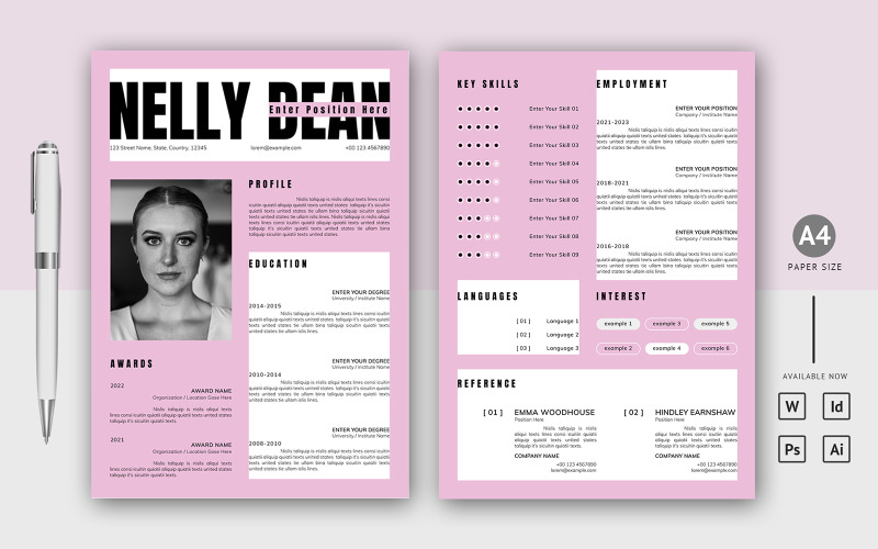 Professional Printable Resume / CV Template with Cover for Job Resume Template