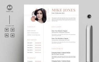 Simple and Clean Printable Resume / CV Template with Cover Letter for job