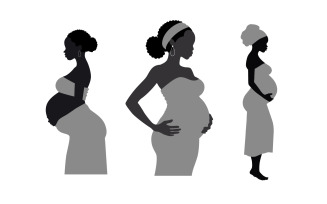 Black silhouette of pregnant African woman, a pregnant woman of African