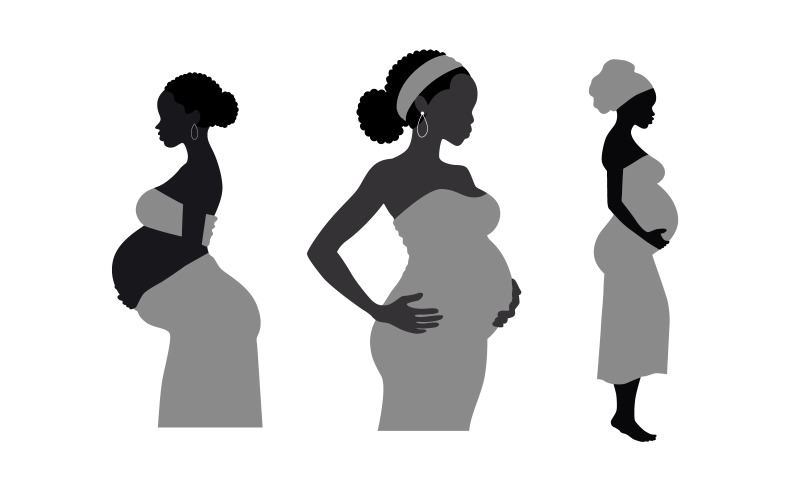 Black silhouette of pregnant African woman, a pregnant woman of African Illustration