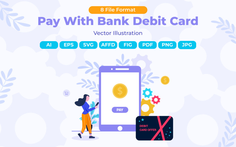 Pay With Bank Debit Card- Flat Vector concept illustration Illustration