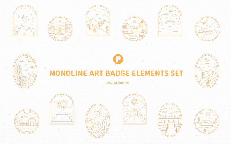 Gold Monoline Nature Art Badge Illustration